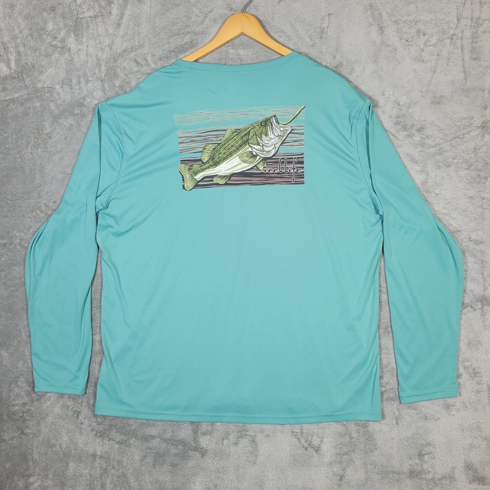 Reel Life Mens 3XL Light Green Long Sleeve Fishing Bass Crew Neck Stretch